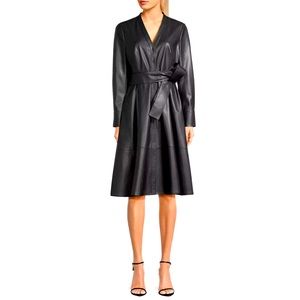 Kobi Halperin knee length black faux leather wrap dress